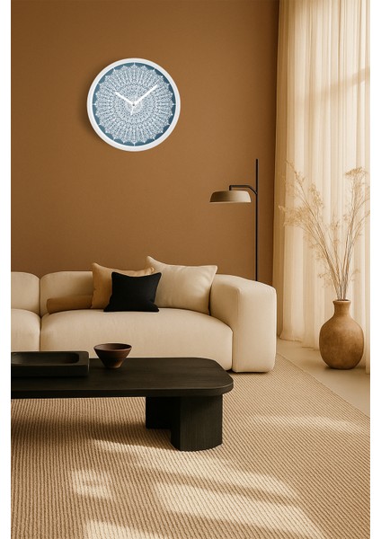 Mandala Tarzı Çiçek Çizimi Modern Duvar Saati - 25CM - Önü Camlı Beyaz Kasa - Sessiz Mekanizma fiyatları