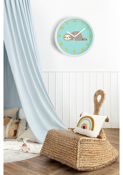 Sevimli Tembel Hayvan Tasarımlı Çocuk Odası Duvar Saati - 25CM - Önü Camlı Beyaz Kasa fiyatları