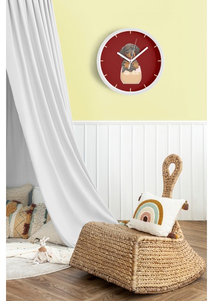 Kahve Seven Sevimli Köpek Modern Duvar Saati - 25CM - Önü Camlı Beyaz Kasa - Sessiz Mekanizma fiyatları