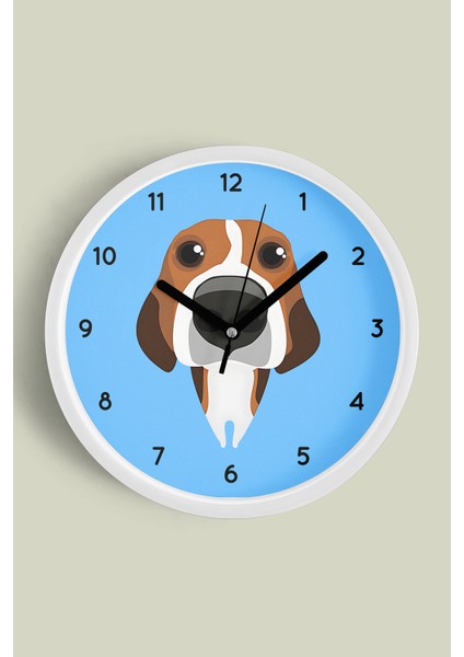 Köpek Tasarım Modern Duvar Saati - Çocuk Odası Duvar Saati - 25CM - Önü Camlı Beyaz Kasa