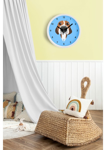 Köpek Tasarım Modern Duvar Saati - Çocuk Odası Duvar Saati - 25CM - Önü Camlı Beyaz Kasa modelleri