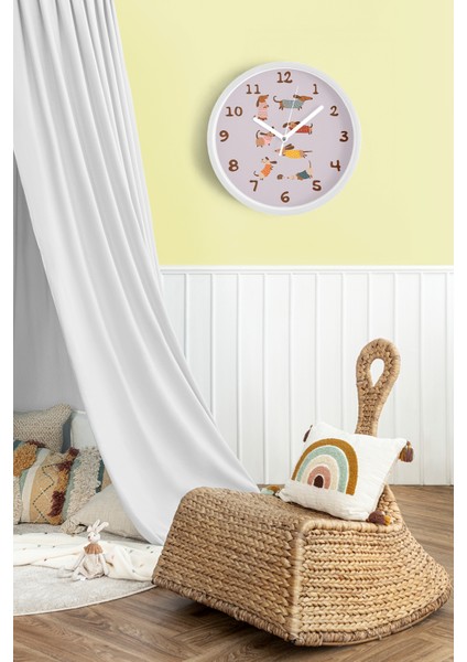 Sevimli Köpekler Modern Duvar Saati - Çocuk Odası Duvar Saati - 25CM - Önü Camlı Beyaz Kasa fiyatları