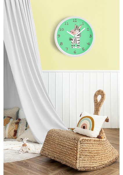 Sevimli Zebra Çocuk Odası Duvar Saati - 25CM - Önü Camlı Beyaz Kasa - Sessiz Mekanizma fiyatları