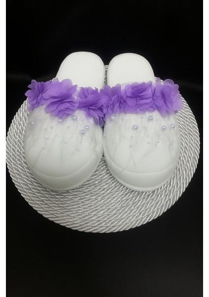 Lila Lohusa Terlik ve Taç ve Bebek Patik ve Bandana Seti – 4'lü Set - Lohusa Seti modelleri