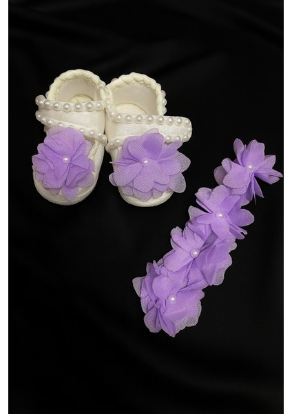 Lila Lohusa Terlik ve Taç ve Bebek Patik ve Bandana Seti – 4'lü Set - Lohusa Seti fırsatları