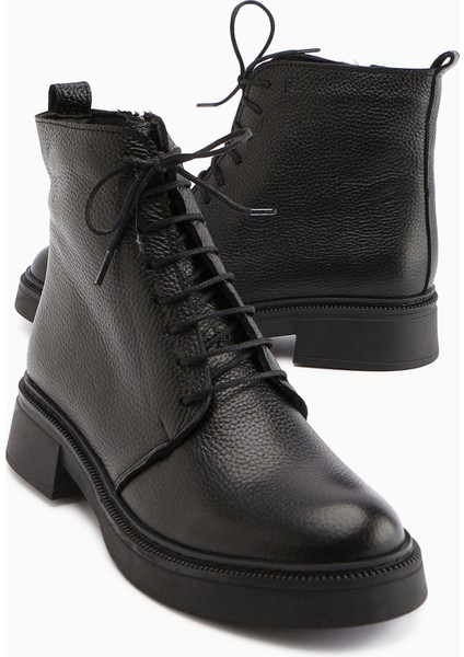 Karol Hakiki Deri Siyah Bağcıklı Kadın Bot