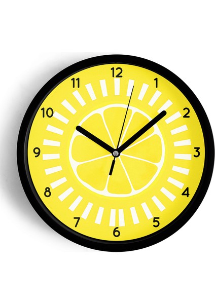 Soyut Limon Modern Tasarım Mutfak Duvar Saati - 25CM - Önü Camlı Siyah Kasa - Sessiz Mekanizma