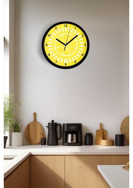 Soyut Limon Modern Tasarım Mutfak Duvar Saati - 25CM - Önü Camlı Siyah Kasa - Sessiz Mekanizma fiyatları