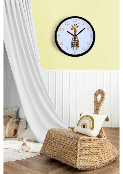Sevimli Zürafa Çizimli Çocuk Odası Duvar Saati - 25CM - Önü Camlı Siyah Kasa - Sessiz Mekanizma fiyatları
