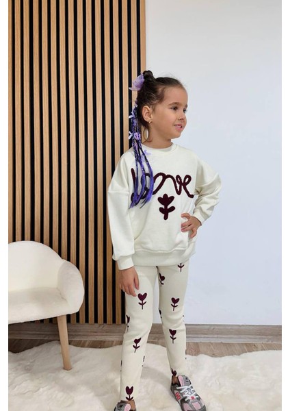 Kız Çocuk Nakış Detaylı 3 Iplik Pamuklu Kumaş Alt Üst Takım fiyatları