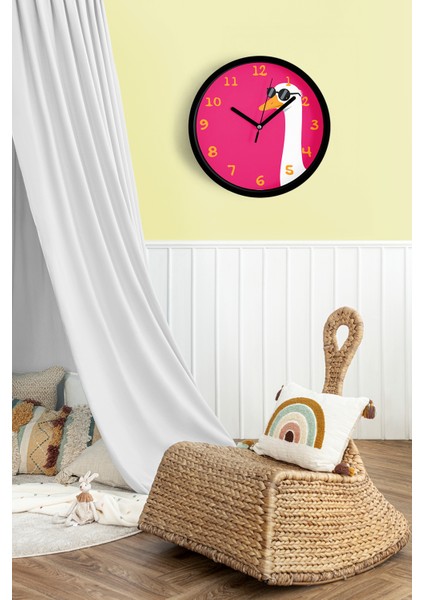 Güneş Gözlüklü Artist Kaz / Ördek Çocuk Odası Duvar Saati - 25CM - Önü Camlı Siyah Kasa fiyatları