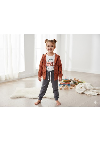 Erkek Çocuk Kırmızı Gri Ayıcık Desenli Hırkalı 3'lü Takım 3 Yaş fiyatları