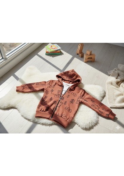 Erkek Çocuk Kırmızı Gri Ayıcık Desenli Hırkalı 3'lü Takım 3 Yaş modelleri