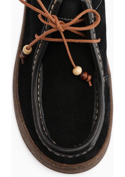 Polin Hakiki Deri Siyah Süet Bağcıklı Günlük Loafer Ayakkabı modelleri