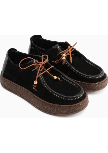 Polin Hakiki Deri Siyah Süet Bağcıklı Günlük Loafer Ayakkabı indirimleri