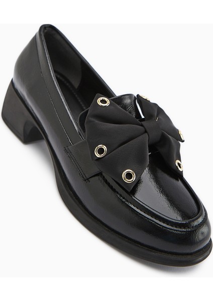 Ivet Siyah Fiyonk Detaylı Topuklu Loafer Kadın Ayakkabı