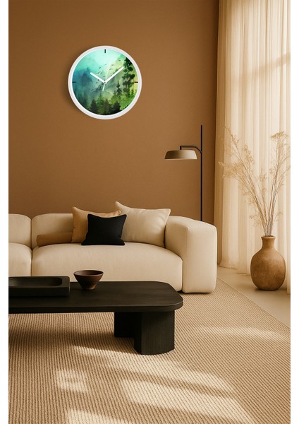 Soyut Doğa Manzara Temalı Modern Duvar Saati - 25CM - Önü Camlı Beyaz Kasa - Sessiz Mekanizma fiyatları