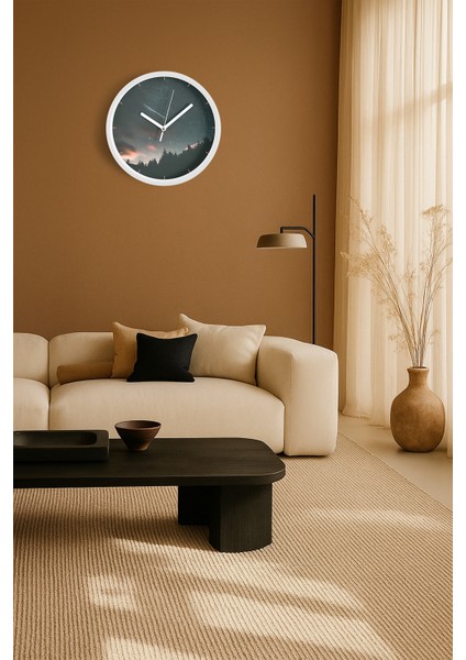 Soyut Doğa Manzara Temalı Modern Duvar Saati - 25CM - Önü Camlı Beyaz Kasa - Sessiz Mekanizma fiyatları