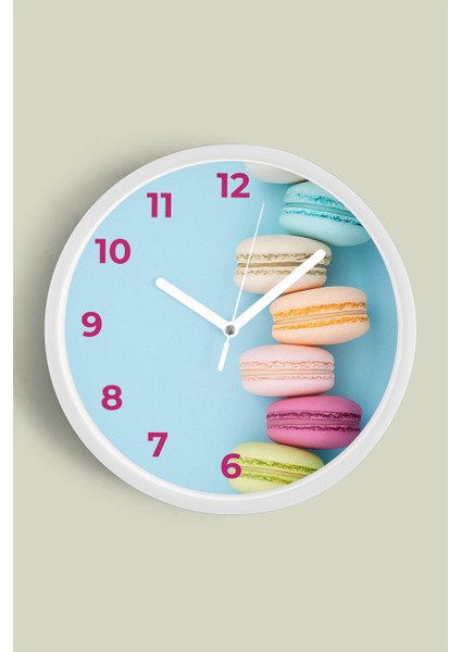 Pastel Renkli Macaron Modern Duvar Saati - 25CM - Önü Camlı Beyaz Kasa - Sessiz Mekanizma