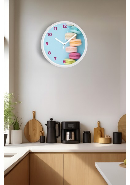 Pastel Renkli Macaron Modern Duvar Saati - 25CM - Önü Camlı Beyaz Kasa - Sessiz Mekanizma fiyatları