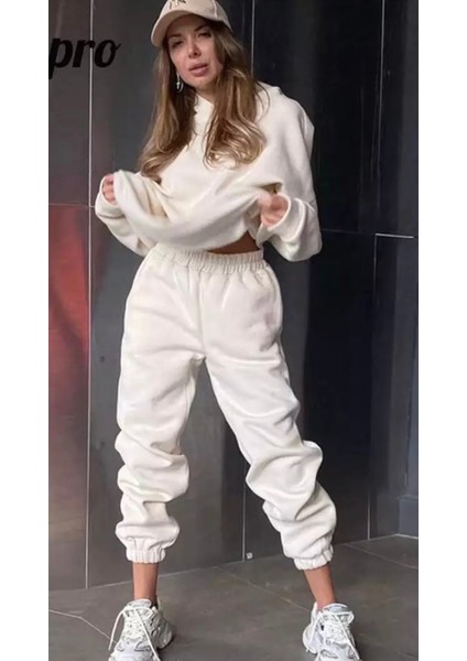 Punıx Büyük Beden Özel Seri Kapüşonlu Düz Renk %100 Pamuk Trend Kışlık Oversize Kadın Eşofman Takımı