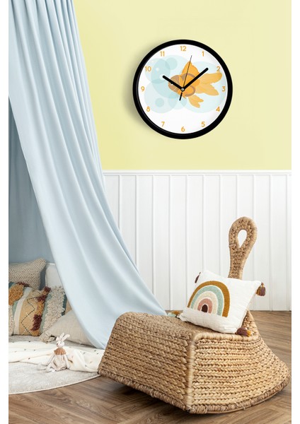 Sevimli Balık Tasarımı Çocuk Odası Duvar Saati - 25CM - Önü Camlı Siyah Kasa - Sessiz Mekanizma fiyatları