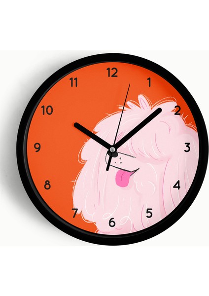Süslü Köpek Tasarım Modern Duvar Saati - Çocuk Odası Duvar Saati - 25CM - Önü Camlı Siyah Kasa
