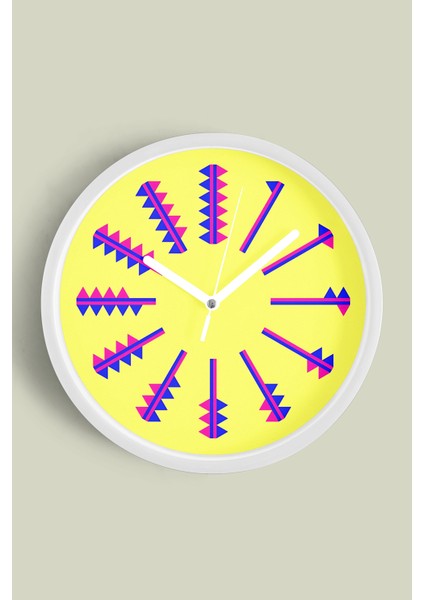 Soyut - Geometrik Temalı Modern Duvar Saati - 25CM - Önü Camlı Beyaz Kasa - Sessiz Mekanizma