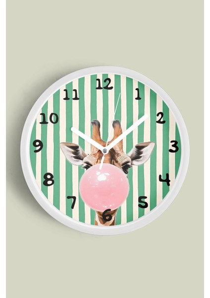 Zürafa Tasarım Modern Çocuk Odası Duvar Saati - 25CM - Önü Camlı Beyaz Kasa - Sessiz Mekanizma