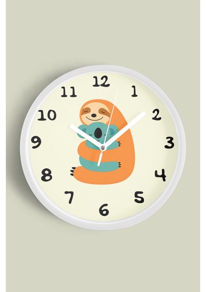 Sevimli Koala Çocuk Odası Duvar Saati - 25CM - Önü Camlı Beyaz Kasa - Sessiz Mekanizma