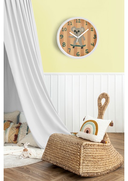 Güneş Gözlüklü Kaykay Yapan Sevimli Koala Çocuk Odası Modern Duvar Saati - 25CM - Önü Camlı fiyatları