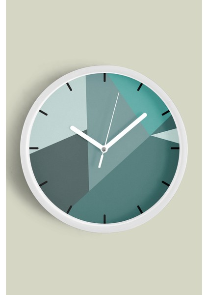 Soyut Geometrik Temalı Modern Duvar Saati - 25CM - Önü Camlı Beyaz Kasa - Sessiz Mekanizma