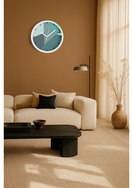 Soyut Geometrik Temalı Modern Duvar Saati - 25CM - Önü Camlı Beyaz Kasa - Sessiz Mekanizma fiyatları