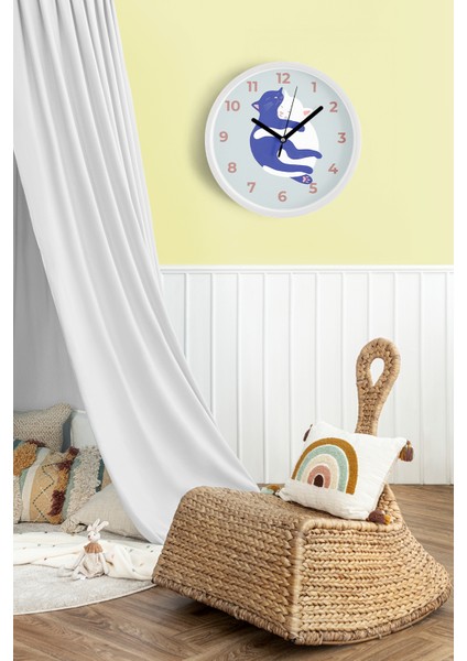 Sevimli Kediler - Ikiz Çocuk Odası Duvar Saati - 25CM - Önü Camlı Beyaz Kasa - Sessiz Mekanizma fiyatları