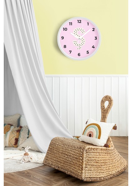 Ş Harfi Kız Odası Duvar Saati - 25CM - Önü Camlı Beyaz Kasa - Sessiz Mekanizma fiyatları