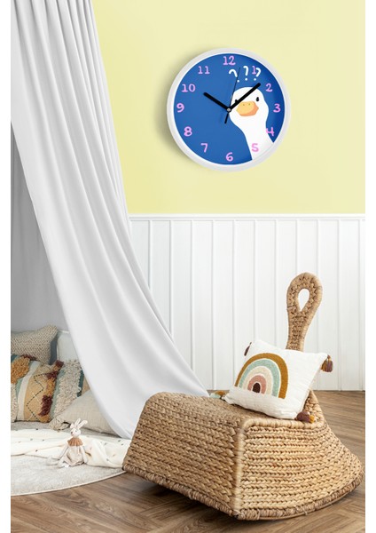 Sevimli Kaz / Ördek Modern Duvar Saati - Çocuk Odası Duvar Saati - 25CM - Önü Camlı Beyaz Kasa fiyatları