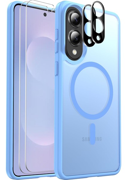 Samsung Galaxy S25 Fe Uyumlu Ekran Koruyuculu Kılıf Magsafe Sarj Destekli Kamera Çıkıntılı Mat Kapak