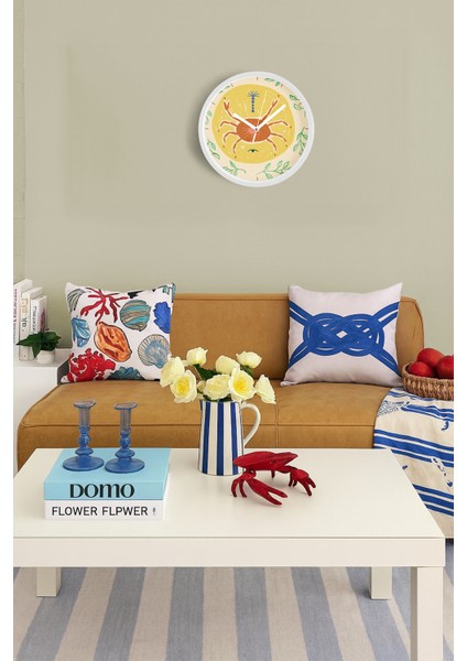 Tropikal Yengeç Motifli Modern Duvar Saati - 25CM - Önü Camlı Beyaz Kasa - Sessiz Mekanizma fiyatları
