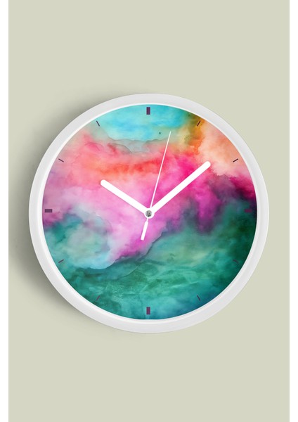 Soyut - Bohem Modern Duvar Saati - 25CM - Önü Camlı Beyaz Kasa - Sessiz Mekanizma