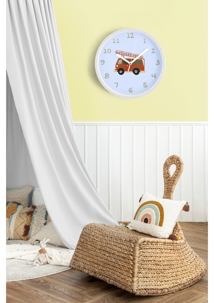 Kırmızı Itfaiye Aracı Çocuk Odası Duvar Saati - 25CM - Önü Camlı Beyaz Kasa - Sessiz Mekanizma fiyatları