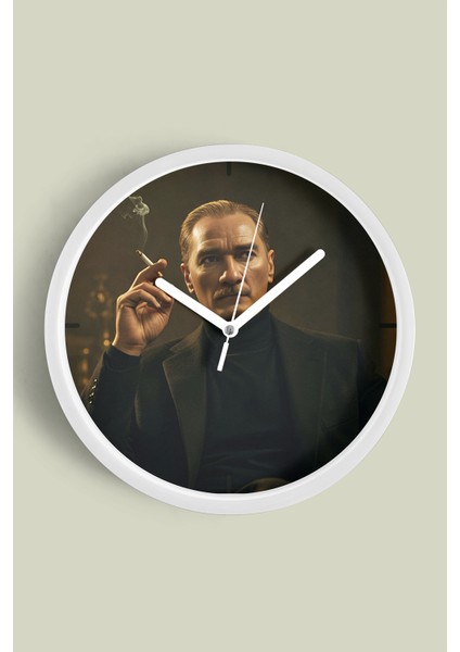 Mustafa Kemal Atatürk Tasarımlı Modern Duvar Saati - 25CM - Önü Camlı Beyaz Kasa - Sessiz Mekanizma