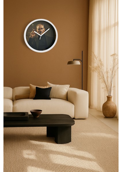 Mustafa Kemal Atatürk Tasarımlı Modern Duvar Saati - 25CM - Önü Camlı Beyaz Kasa - Sessiz Mekanizma fiyatları