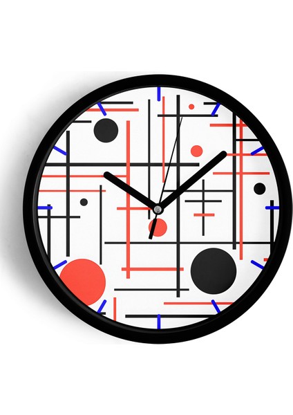 Soyut Geometrik Temalı Modern Duvar Saati - 25CM - Önü Camlı Siyah Kasa - Sessiz Mekanizma