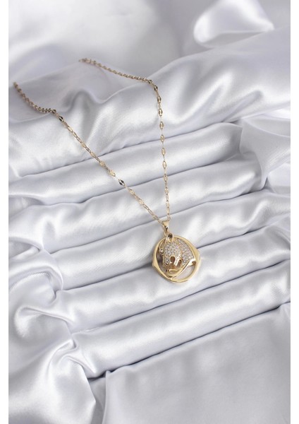 316L Çelik Gold Renk Zirkon Taşlı Jaguar Model Kadın Kolye fiyatları