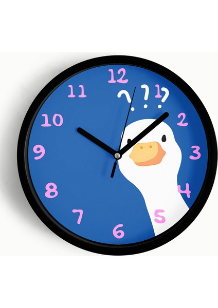 Sevimli Kaz / Ördek Modern Duvar Saati - Çocuk Odası Duvar Saati - 42CM - Önü Camlı Siyah Kasa