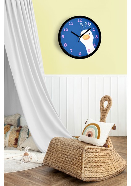 Sevimli Kaz / Ördek Modern Duvar Saati - Çocuk Odası Duvar Saati - 42CM - Önü Camlı Siyah Kasa fiyatları