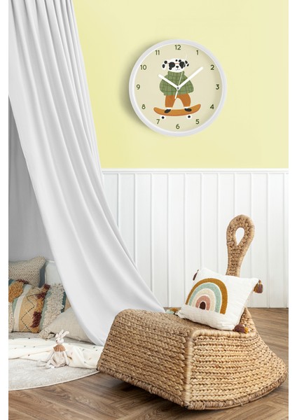 Kaykay Yapan Köpek Çocuk Odası Duvar Saati - 25CM - Önü Camlı Beyaz Kasa - Sessiz Mekanizma fiyatları