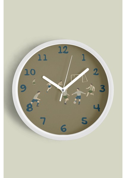 Futbolcu Çocuk Odası Duvar Saati - 25CM - Önü Camlı Beyaz Kasa - Sessiz Mekanizma