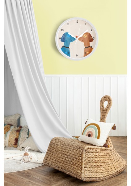 Sevimli Köpekler Modern Duvar Saati - 25CM - Önü Camlı Beyaz Kasa - Sessiz Mekanizma fiyatları