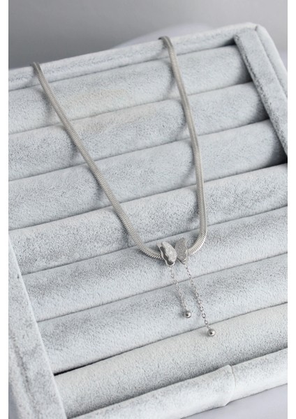 316L Çelik Gümüş Renk Italyan Zincir Model Simli Kelebek Figür Kadın Kolye fiyatları